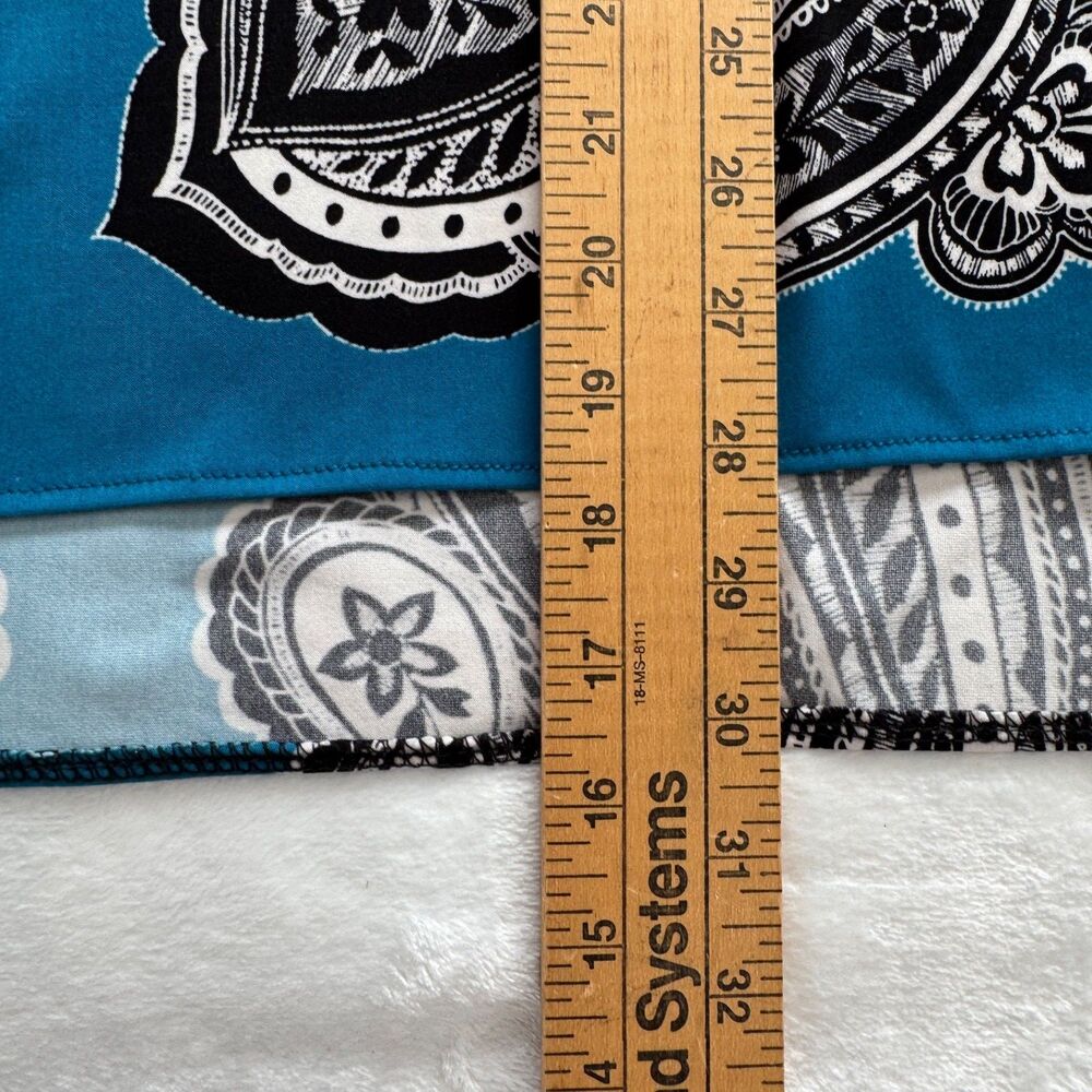 Melissa Paige Tunic Top Blouse Size 1X Blue/Black Print Long Slit Sleeves - Picture 6 of 6